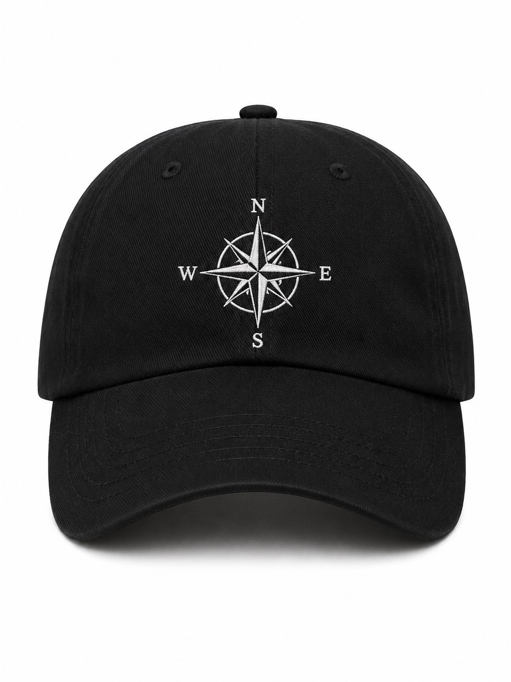 🧭 Compass Rose Embroidered Black Baseball Cap Velcro Strap Adjustable Outdoor